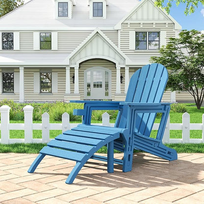 Adirondack Ottoman Tool-Free Assembly, HDPE All Weather Outdoor Foot Rest, Plastic Adirondack Chair Footstool for Patio Deck Backyard Outside(Blue)