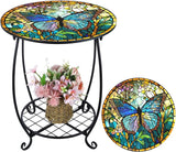 Outdoor Side Table Round Small Mosaic Patio Accent Indoor End Plant Coffee Tea Table for Yard Patio Porch Garden Living - Photo 1
