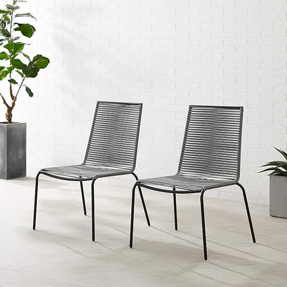 Crosley Furniture Fenton 2-Piece Stackable Outdoor Chair Set, Wicker Patio Chairs for Dining, Conversation, Matte Black/Gray