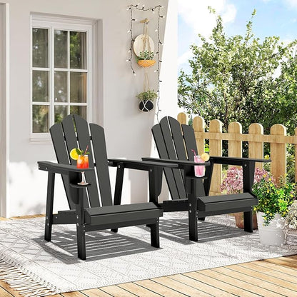 PROHIKER Adirondack Chair with Cup Holder, HDPE Outdoor Patio Chair All Weather Outdoor Chairs for Lawn Garden Porch Backyard, Plastic, Gray