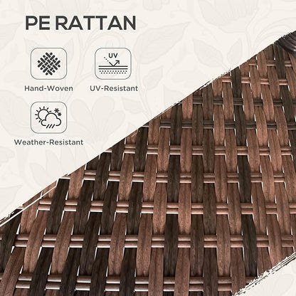 Outsunny Rattan Coffee Table with Storage Shelf, Wicker Side Table with Glass Top, Outdoor End Table for Garden, Porch, Backyard, Mix Brown