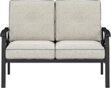 RoyalCraft Patio Loveseat, All-Weather Outdoor 2 Seats Sofa Couch, Black Metal Furniture with Gray Cushions - Photo 8
