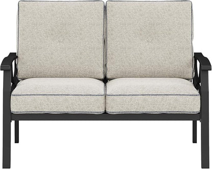 RoyalCraft Patio Loveseat, All-Weather Outdoor 2 Seats Sofa Couch, Black Metal Furniture with Gray Cushions
