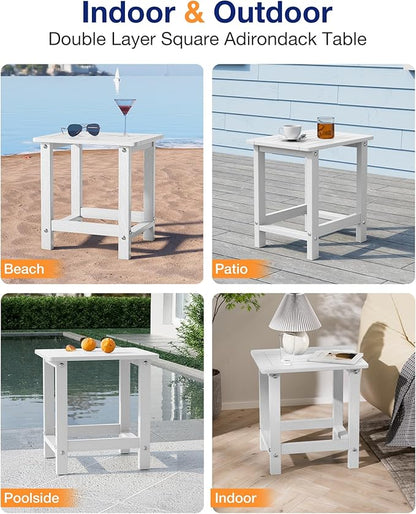 YEFU Outdoor Side Table for Patio: 16" HIPS Weather - Resistant Adirondack Tables Set of 2 - Small Square End Tables for Backyard Pool Porch Balcony - Indoor Outdoor Durable Table White