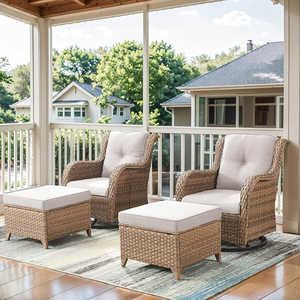 Belord Outdoor Swivel Chairs Set of 2, Patio Wicker Rocker Chairs with Ottomans - Photo 1