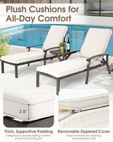HOMEFUN Outdoor Chaise Lounge Chair 3-Piece Set, Hand-Brushed Wood Grain Cast Aluminum Recliners with Side Table - Photo 6