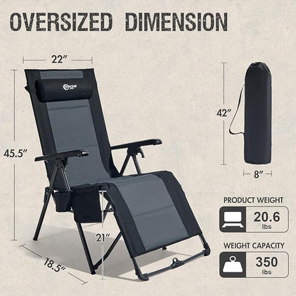 Portal Portable Zero Gravity Chair, Lounge Chair Outdoor Oversized Zero Gravity Chair Folding Lounge Chair with Adjustable Pillows and Cup Holder for Poolside Backyard and Lawn, Support 350lbs