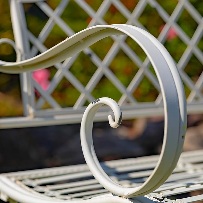 Zaer Ltd. Well Made Metal Garden Bench (Antique White)