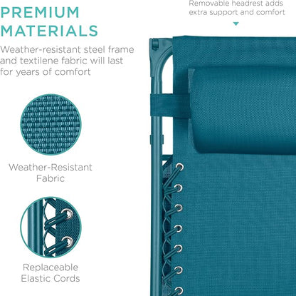 Best Choice Products Folding Zero Gravity Outdoor Recliner Patio Lounge Chair w/Adjustable Canopy Shade, Headrest, Side Accessory Tray, Textilene Mesh - Peacock