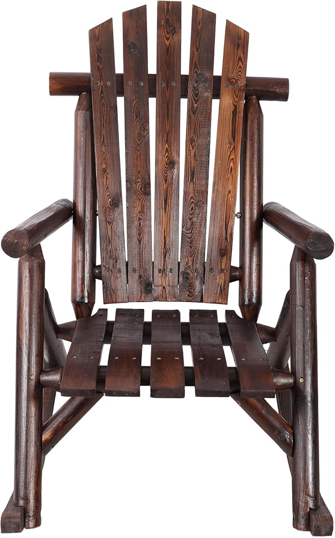 Patio Wooden Rocking Chair, High Back Wood Rocker Accent Chairs, Durable Porch Rocker Chair with Wide Seat, Patio Rockers for Outdoor & Indoor, Garden, Porch (Vintage Brown)