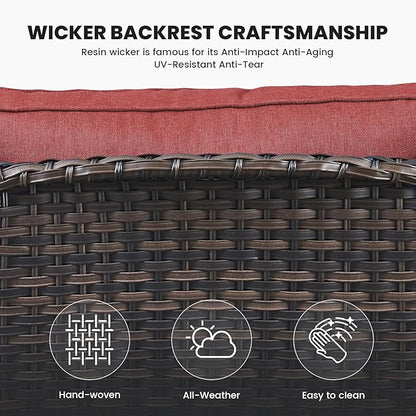 Belord Patio Wicker Furniture 4 Pieces Outdoor Furniture Set Patio Sofa Set with Wicker Chairs and Coffee Table, Paito Conversation Set for Porch Garden Deck Balcony Poolside Grey Red