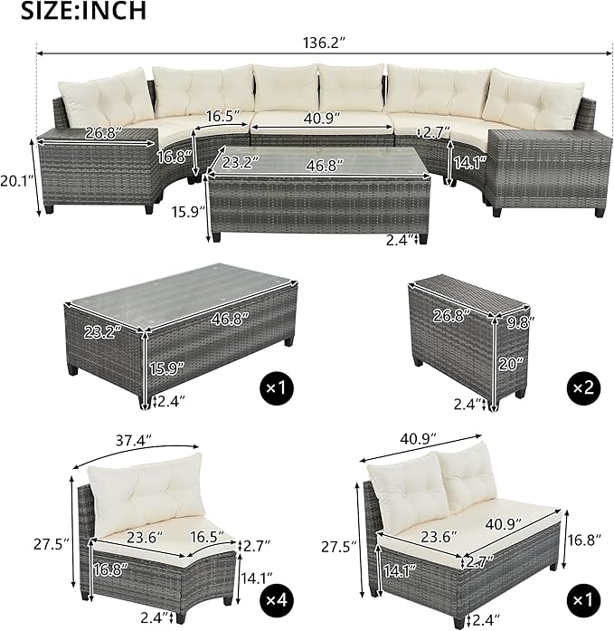 Quarte 8-Pieces Outdoor Wicker Round Sofa Set - Photo 3
