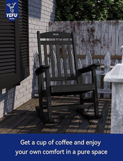 YEFU Outdoor Rocking Chairs Set of 2: Porch Rocking Chairs-Outdoor Patio Rockings Chair-Oversized Rocker Chair-All Weather Poly Rocker Lawn Chair for Adult-Seat Area 22"x21"-Backrest Height 31"-Black