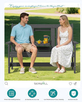 SERWALL Outdoor Bench with Cup Holder, 58" HDPE Garden Park Bench Suitable for 3 Person - Photo 9