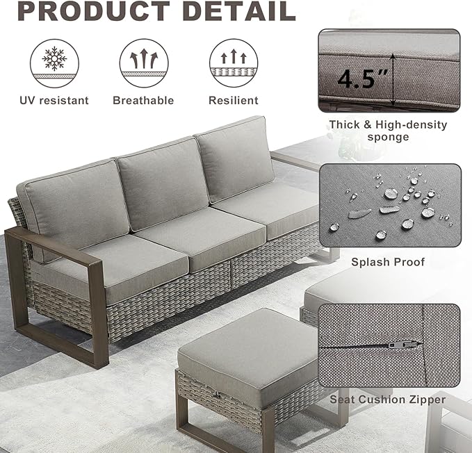 Rilyson Outdoor Wicker Patio Furniture Set - 6 Pieces Patio Conversation Set with 2 Wicker Swivel Rocker Chairs,2 Rattan Ottoman,1 Side Table and 1 Couch,Thick Cushions,Deep Seating(Mixed Grey/Grey)