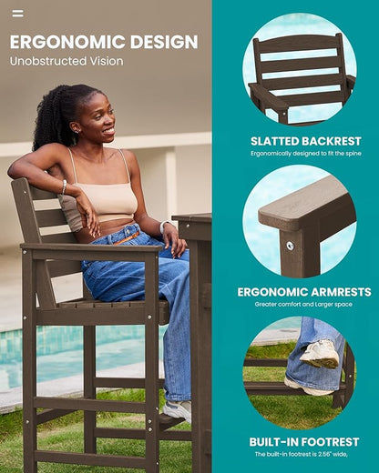 SERWALL Tall Adirondack Chairs Set of 2, Oversize Balcony Adirondack Chairs Set, Outdoor Bar Height Barstools Widened Chair Set for Bistro, Poolside, Garden, Coffee