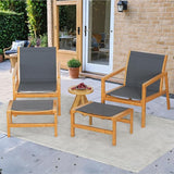 Greesum 4 Piece Furniture Outdoor Acacia Wood Chair with Ottoman for Porch, Balcony, Deck, Patio, Backyard, Gray - Photo 3