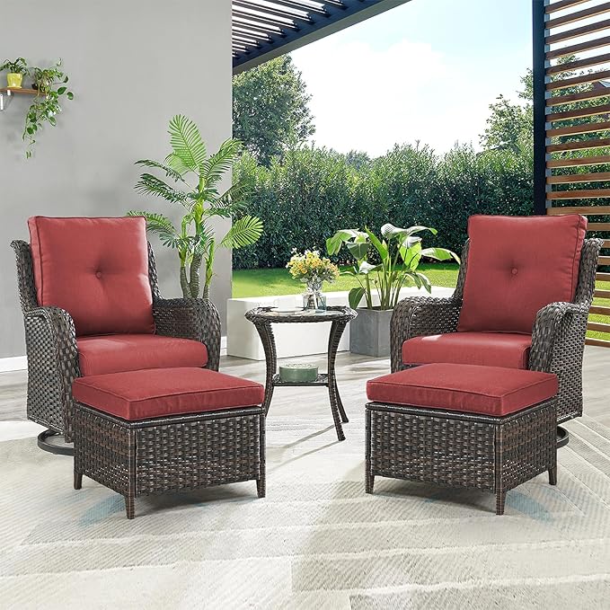 Rilyson Wicker Patio Furniture Set - 5 Piece Rattan Outdoor Sectional Conversation Sets with 2 Swivel Rocking Chairs - Photo 7