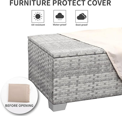 WAROOM Patio Coffee Table PE Wicker Ourdoor Storage Table, All Weather Resin Rattan Table with Storage for Garden Backyard Porch Poolside, Grey