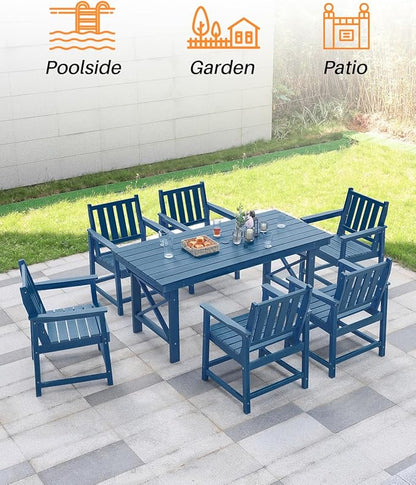 5 Pieces HDPE Patio Dining Set, Outdoor Table and Chairs with Umbrella Hole, Modern Outdoor Dining Set for 4, HDPE Outdoor Patio Furniture Dining Sets for Deck, Poolside, Porch, Navy