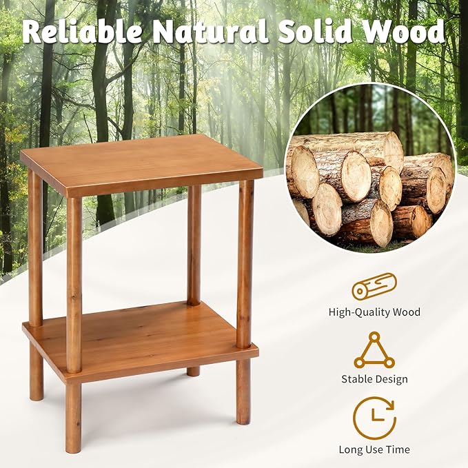 Outvita Outdoor Side Table, Acacia Wooden End Table Small Coffee Table for Patio Balcony Garden Living Room Bedroom - Photo 7