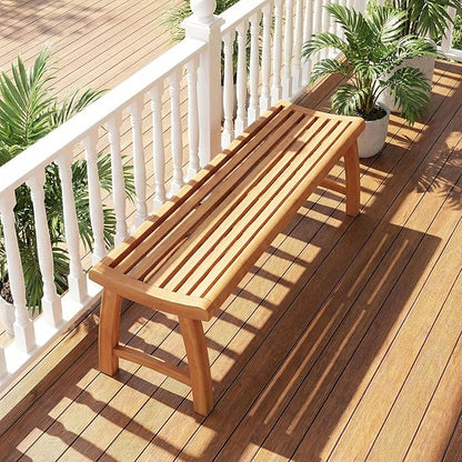 Tangkula Teak Wood Outdoor Bench, 2-Person Patio Backless Garden Dining Bench with Contoured Slatted Seat, 800 lbs Capacity, Outside Seating Furniture for Porch, Balcony, Deck & Yard (Natural)