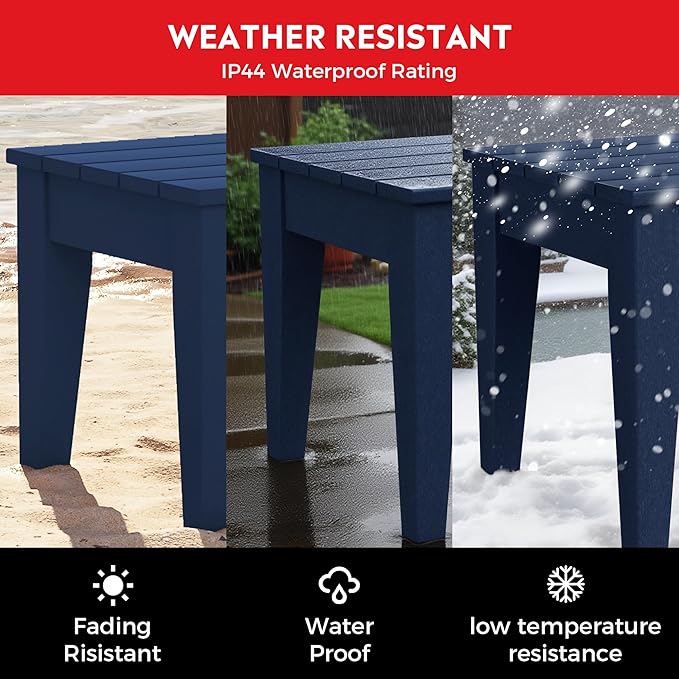 Costaelm Outdoor Patio Table and Chairs Set of 2, 2-Piece HDPE Garden Chair with Square Adirondack Side Table Set, Porch Chairs Coffee Table for Outside Porch Backyard, Navy Blue