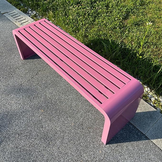 LITFAD Outdoor Indoor Bench Art Deco Alloy Picnic Bench Modern Multicolor Park Bench Waterproof Metal Garden Bench for Patio, Lawn, Yard, Porch, Pink, 79" L x 16" W x 18" H