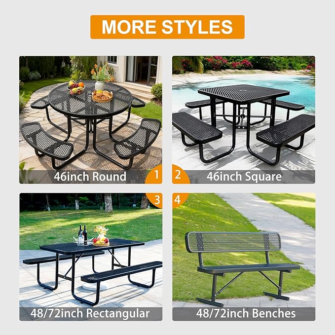 4 ft Outdoor Park Bench – Heavy-Duty Steel Frame & Rust-Resistant Thermoplastic Coating, Suitable for Gardens, Courtyards, Campuses, Commercial Spaces (Black, 4ft)