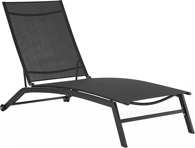 Crosley Furniture Weaver Reclining Sling Outdoor Chaise Lounge Chair with Wheels for Patio, Deck, and Pool, Charcoal - Photo 1