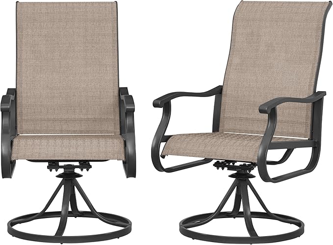 Amopatio Patio Swivel Chairs Set of 2, Outdoor Swivel Rocker Dining Chairs with All Weather Textilene High Back & Metal Frame, for Backyard Deck Lawn Garden, Brown