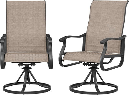 Amopatio Patio Swivel Chairs Set of 2, Outdoor Swivel Rocker Dining Chairs with All Weather Textilene High Back & Metal Frame, for Backyard Deck Lawn Garden, Brown