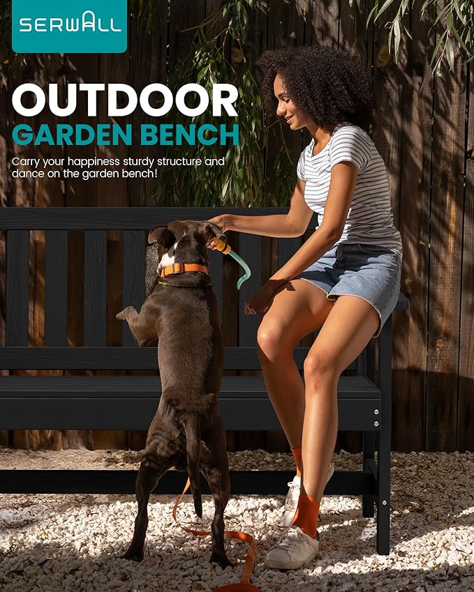 SERWALL Outdoor Bench, HDPE Outdoor Benches Weatherproof, 2-Person Garden Bench with 660 lbs Weight Capacity - Photo 7