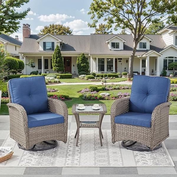 3 Pieces Patio Bistro Set Outdoor Swivel Rocker Patio Chairs with Side Table Patio Furniture for Deck Porch Garden - Photo 1