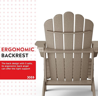 Costaelm Lakeview Outdoor Patio HDPE Adirondack Chairs with Cup Holders (Set of 2), Weathered Wood