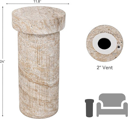 Side Table, 24" Pedestal End Table, 3-in-1 Durable Lightweight Round Coffee Table, Decorative Patio Accent Table Fluted Garden Stool Art Decor for Poolside, Balcony, Living Room, Beige