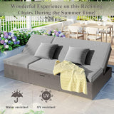 Patio Rattan Sunbed, All Weather Outdoor Wicker Double Daybed with Adjustable Backrest and Cup Tray - Photo 6