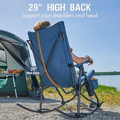 Portal Folding Rocking Camping Chair Outdoor - Thick Padded Rocking Recliner Chair Portable Camping Rocker for Patio Front Porch Backyard Lawn Living Room, Supports 400 LBS