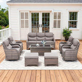 Luxury High Back Patio Furniture Set with 6-Inch Thick Cushions, 8-Pieces Outdoor Furniture with Swivel Chairs - Photo 1