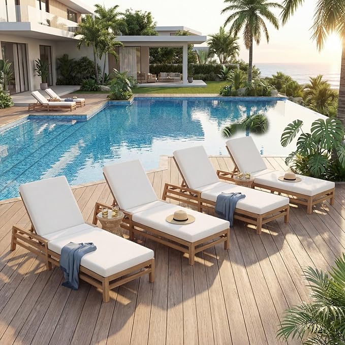 Outdoor Chaise Lounge Chair Set of 4, Patio Chaise Lounge Recliner with Adjustable Backrest - Photo 1