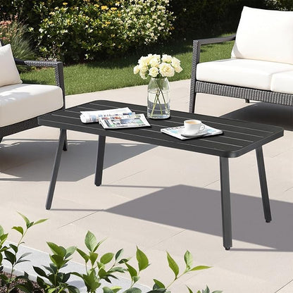 VINGLI Small Steel Outdoor Patio Coffee Table, Weather Resistant Metal Outdoor Large Side Table for Patio Balcony Porch and Living Room, Rectangle, Black (Rectangle)