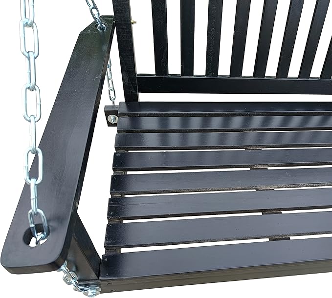 Bellemave Front Porch Swing Wood Hanging Bench with Armrests Outdoor Swing Chair with Chains, for Patio Backyard Poolside Garden Yard Sunroom, Easy to Assemble, Black Wood