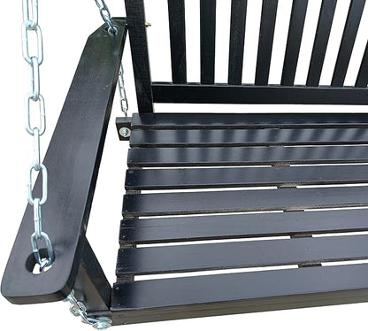 Bellemave Front Porch Swing Wood Hanging Bench with Armrests Outdoor Swing Chair with Chains, for Patio Backyard Poolside Garden Yard Sunroom, Easy to Assemble, Black Wood
