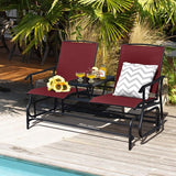 Tangkula 2 Person Swing Glider Chair, Patio Rocking Loveseat w/Center Tempered Glass Table - Photo 2