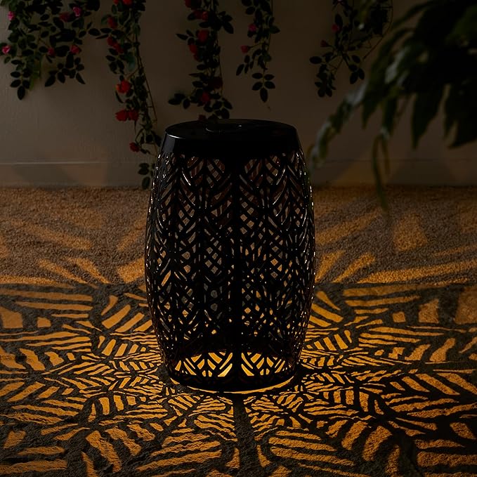 Glitzhome Set of 2 Outdoor Side Table with Leaf Pattern Solar Powered Light - Photo 2