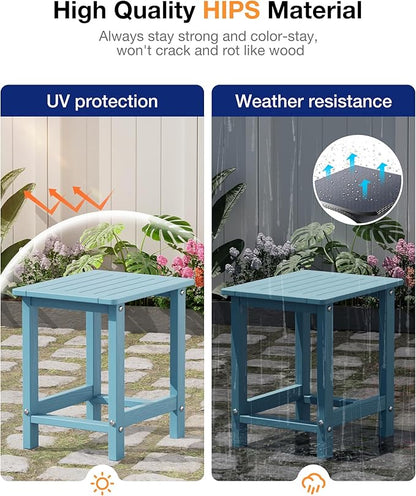 YEFU Outdoor Side Table for Patio: 16" HIPS Weather - Resistant Adirondack Tables Set of 2 - Small Square End Tables for Backyard Pool Porch Balcony - Indoor Outdoor Durable Table Blue