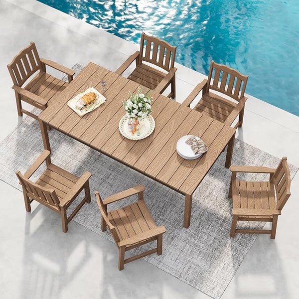 Stoog 7-Piece All-Weather Patio Dining Set, HIPS Dining Table with Cross-Braced Aluminum Frame & Umbrella Hole - Photo 1