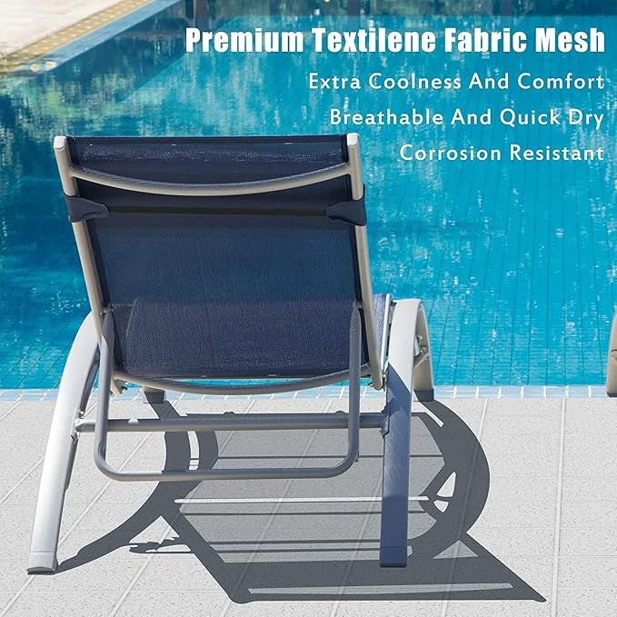 Domi Outdoor Chaise Lounge Set of 3 Patio Recliner Chairs with Adjustable Backrest and Removable Pillow for - Photo 4