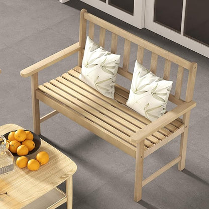 Tangkula Outdoor Teak Wood Garden Bench, 2-Person Patio Bench with Backrest and Armrests, Patio Garden Bench with Slatted Seat for Porch, Lawn, Balcony and Backyard