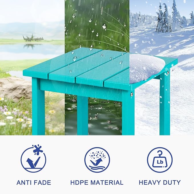 LZRS Adirondack Square Outdoor Side Table for Patio, Pool Composite Patio Table,HDPE End Tables for Backyard,Pool, Indoor Companion, Easy Maintenance & Weather Resistant(Turquoise)